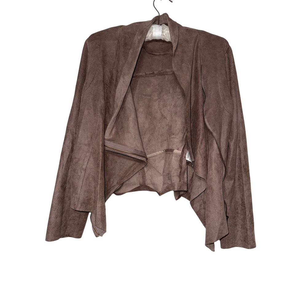 Flawless Women Brown Suede Drape Waterfall Open Front Zipper Jacket Size S